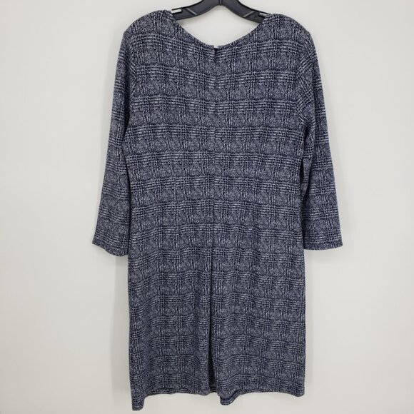 3/$25 41 Hawthorn Aniya Plaid Jacquard Knit Shift Dress L Pockets Work Navy Blue - Picture 3 of 11
